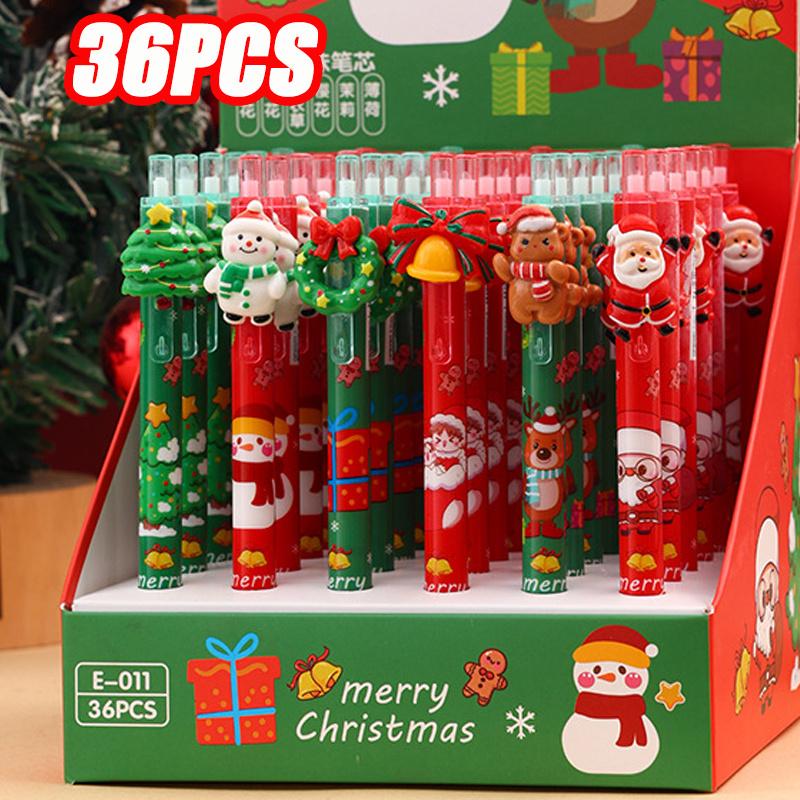 36 Pcs with Box New Christmas Resin Patch Push Gel Pen ST Head Neutral Pen Good Looking Holiday Gift Pen Student Prize Gift Writing Tools Holiday Gift