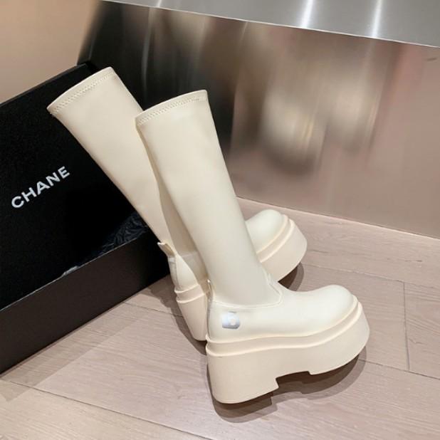 Elastic thin boots thick sole height increase small boots knee boots knight boots winter