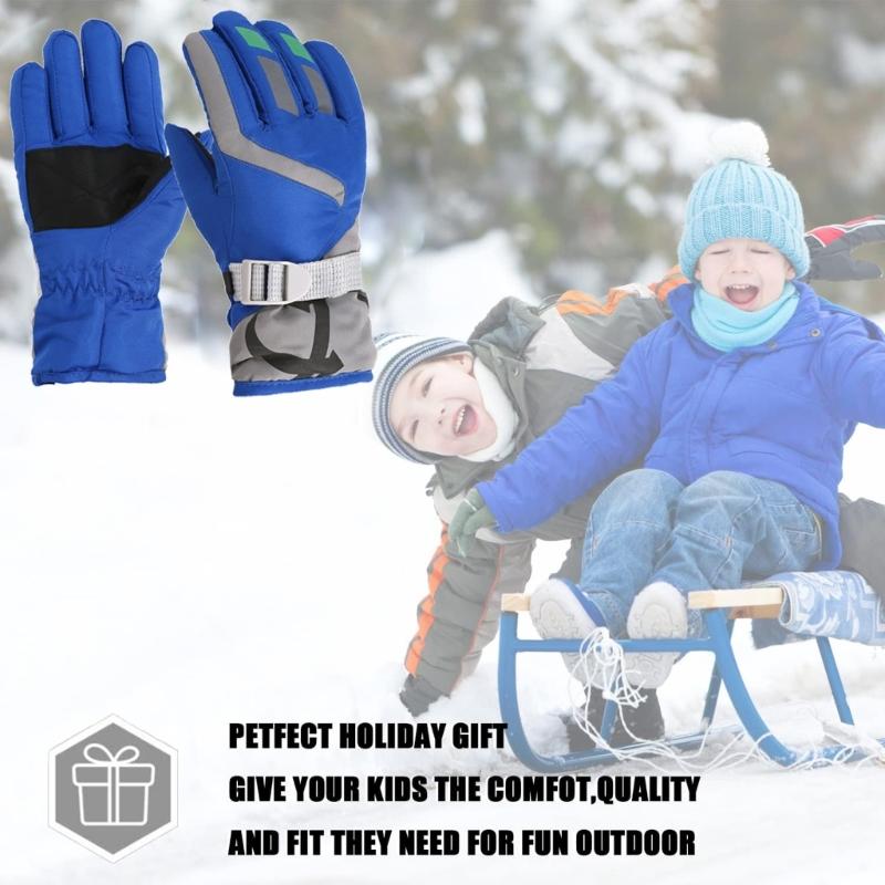 Anti Slip Snow Gloves Adjustable Wrist Strap Gloves Warm Mittens Outdoor Skiing Gloves Skating Essential for 3-16T Kids