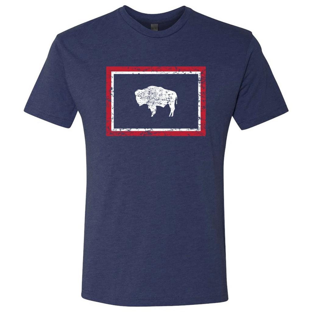 Wyoming Flag State Pride Hometown Triblend Mens T-Shirt - Vintage Navy