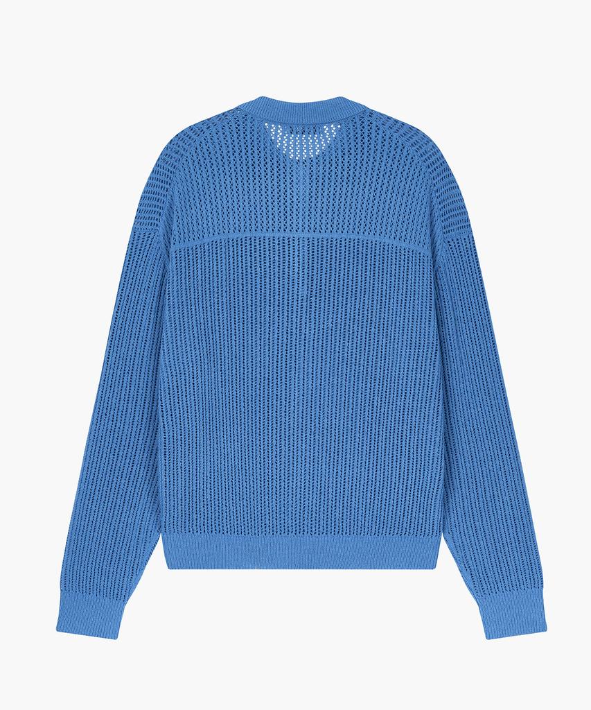 CUTZ Mesh Boucle Open Collar Pullover (Blue)