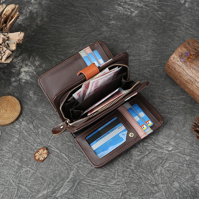 Pravá kůže Tkaná Barevně blokovaná Krátká peněženka Velkokapacitní Více slotů Skládací Taška s přezkou