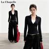La Chapelle Women's Faux Two-Piece Polo Long Sleeve Tee