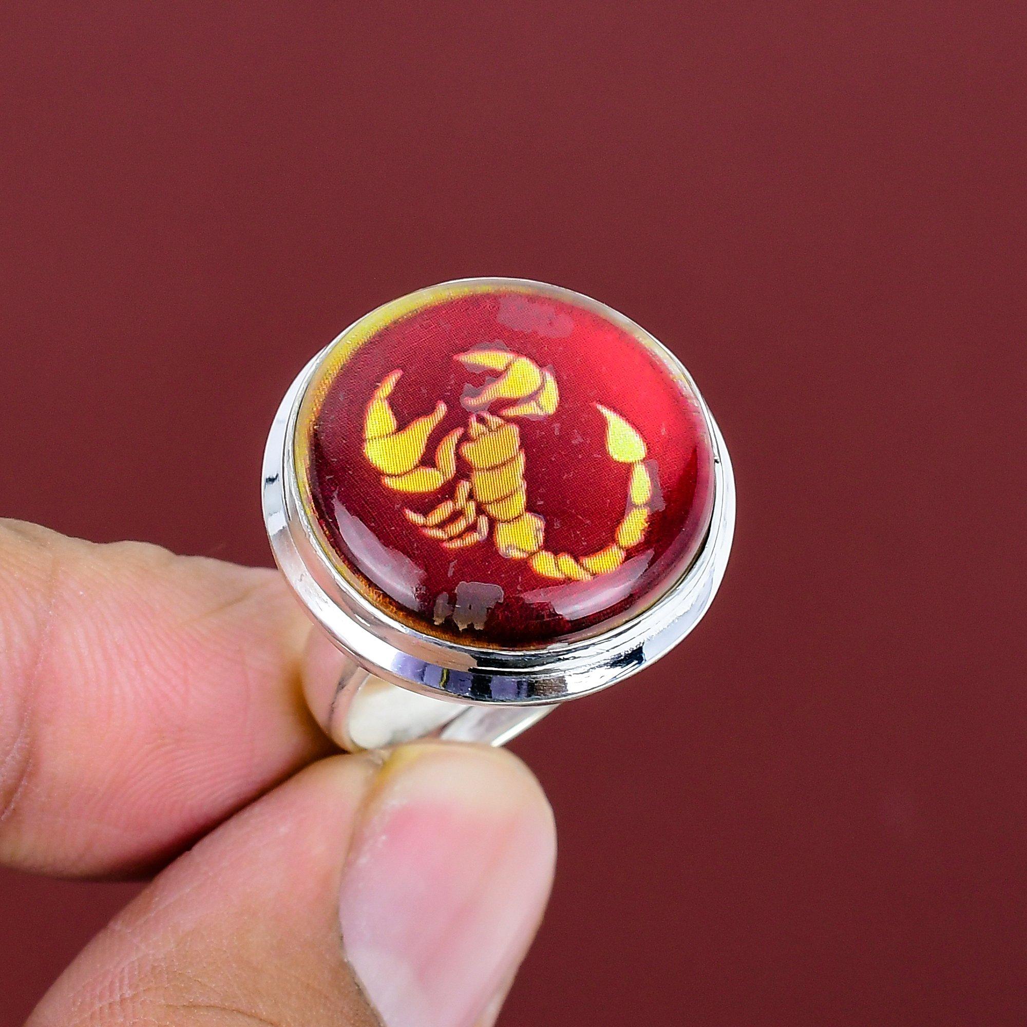 Scorpio zodiac sign in red onyx ring handmade horoscope jewelry astrology zodiac ring 925 sterling silver ring adjustable ring gemstone ring Adjustable