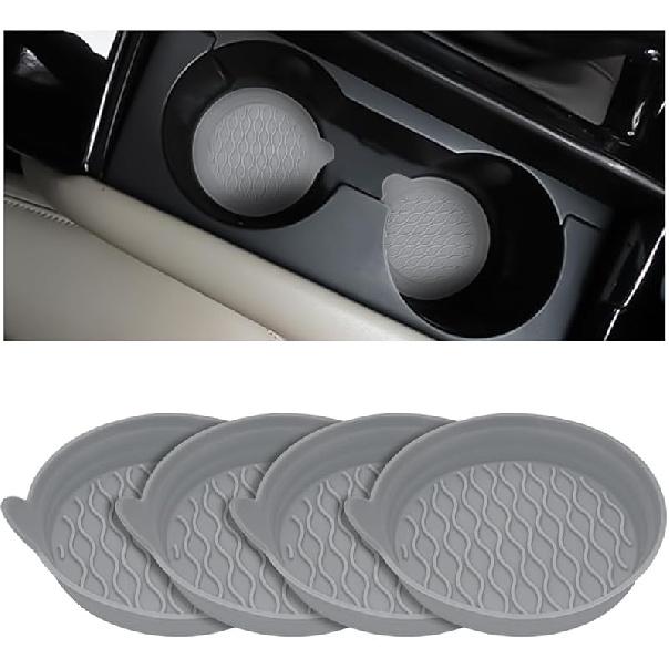 XINLIYA 4PCS Car Cup Holder Coasters, Non-Slip Silicone Vehicle Recessed Water Bottle Mats, Soft Sift-Proof Spill Automotive Interior Cup Pad