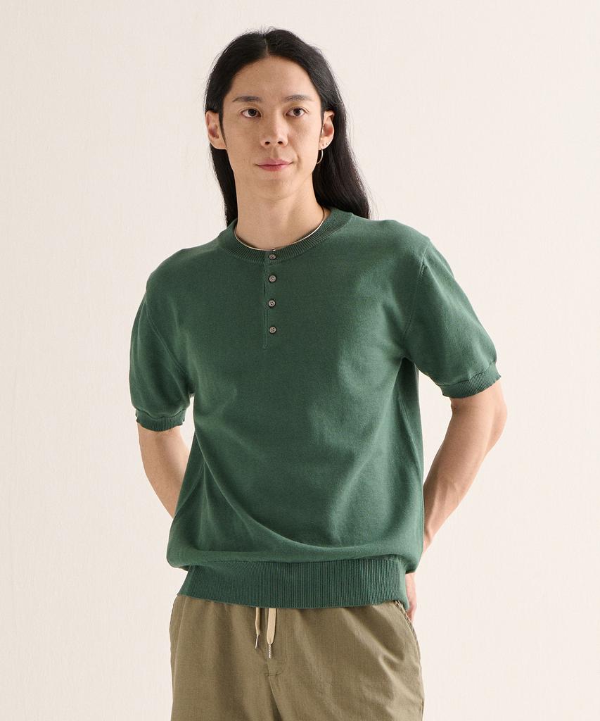 ANALOG MOOD Formal Henley Neck Cooling Short Sleeve Knit (Green)