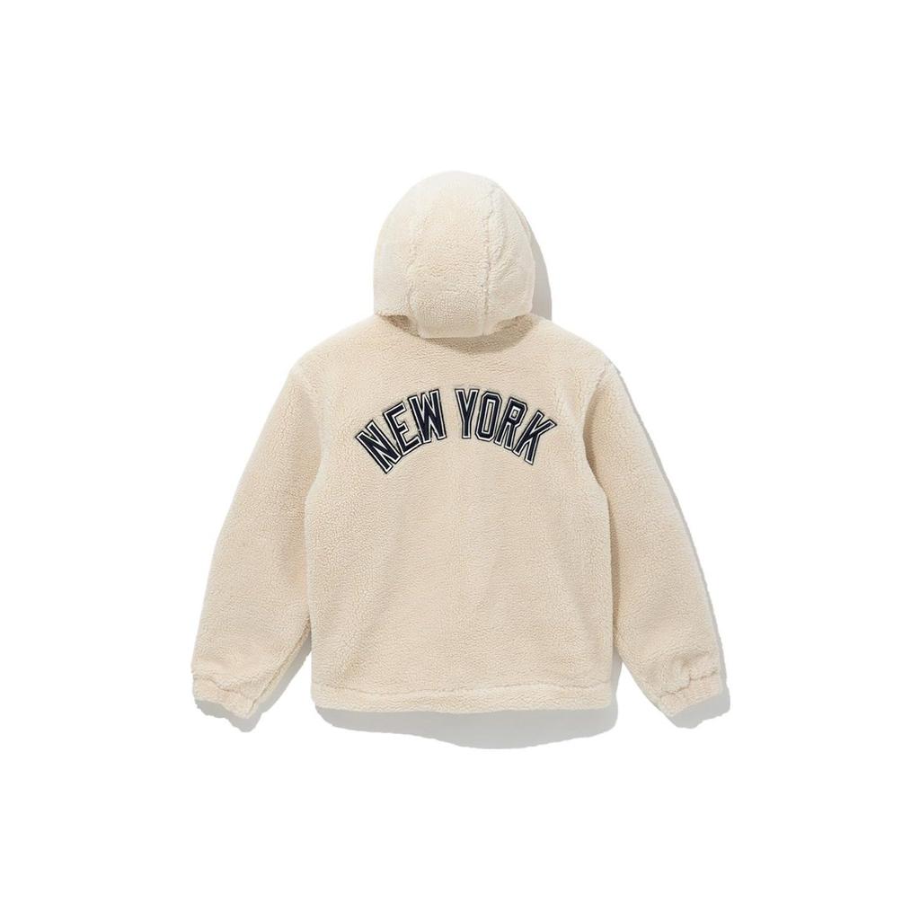 New Era Loose Fit Zip-Up Hooded Faux Shearling Jacket Unisex Jackets Ivory 13781146