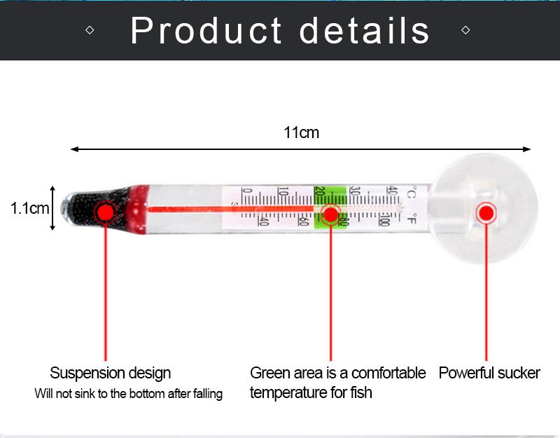 Glass Tube Aquarium Fish Thermometer Temperature Submersible Suction Tanks Decor