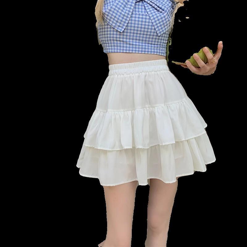 Plus Size Ruffle Princess A-line Skirt - High Waist, Fluffy, and Slimming for Spring/Summer