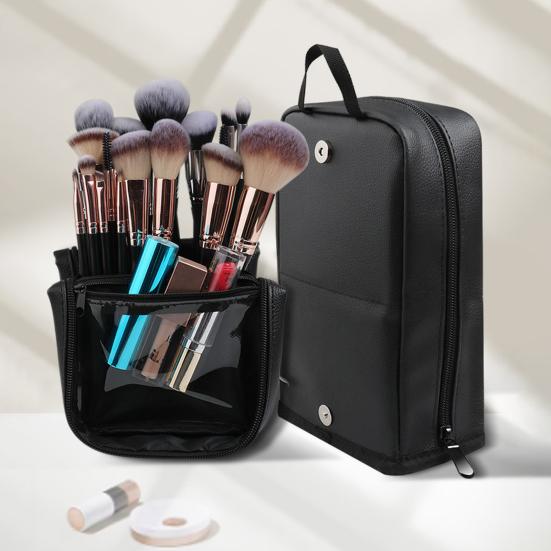Vertical Makeup Bag Waterproof Portable Makeup Brush Organizer Large Capacity Stand-Up Cosmetic Bag for Travel Business Trips