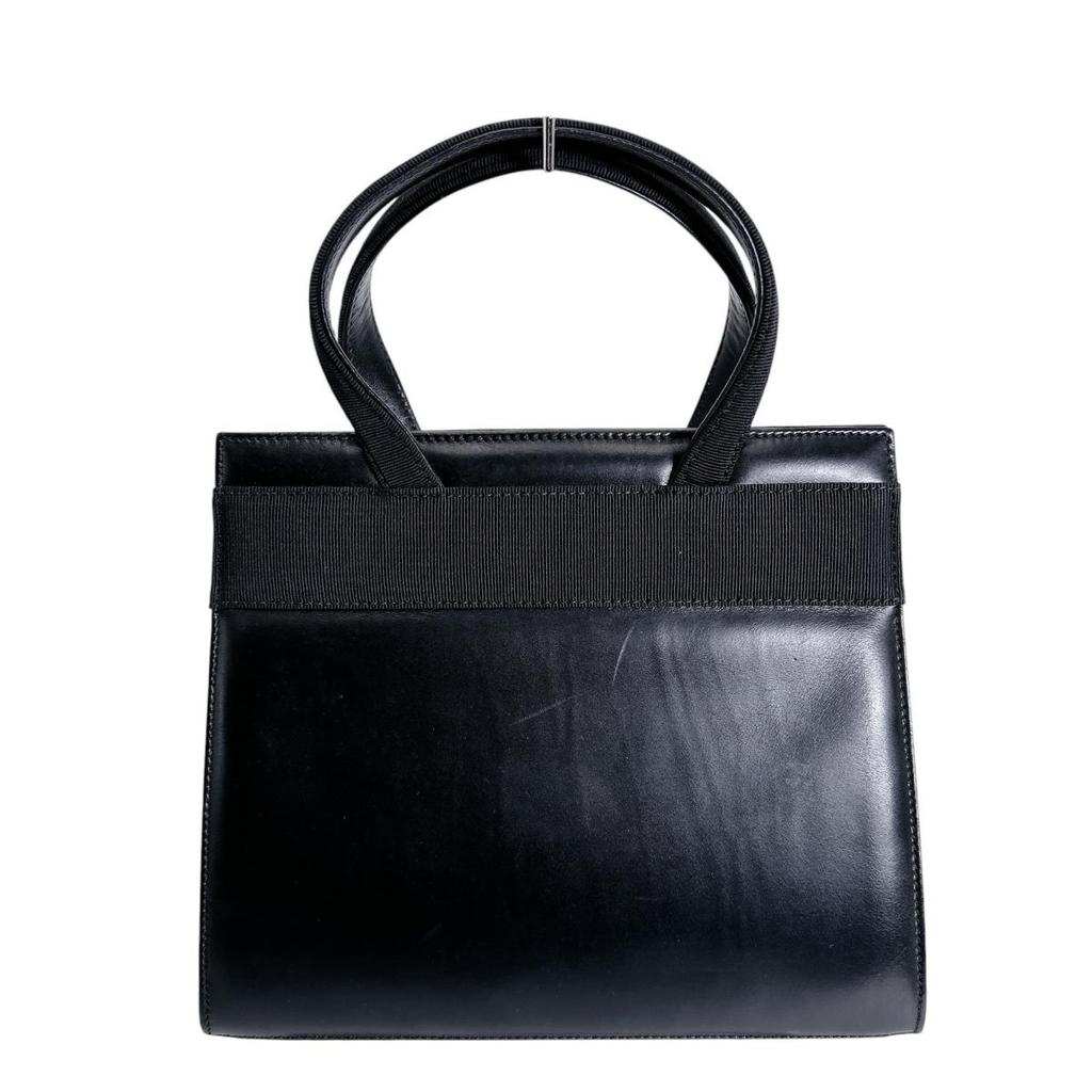 Salvatore Ferragamo Compact Vara Ribbon Handbag Handbag Leather Black Women Used