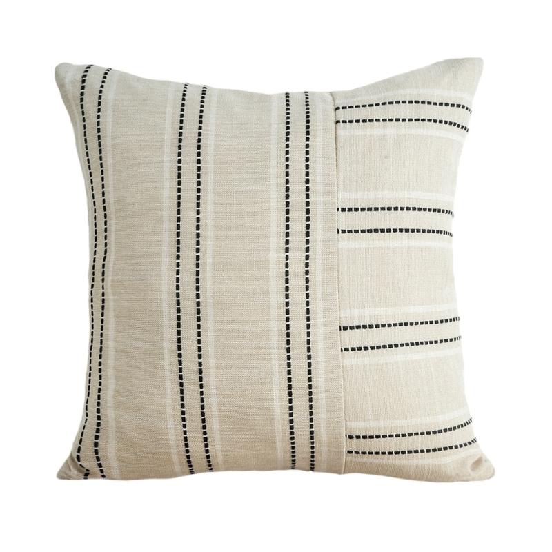 Pillow Case Polyester Cotton Beige with Color Stitching Perfectly for Sofa Bedroom Office Chair Decoration Pillowcase