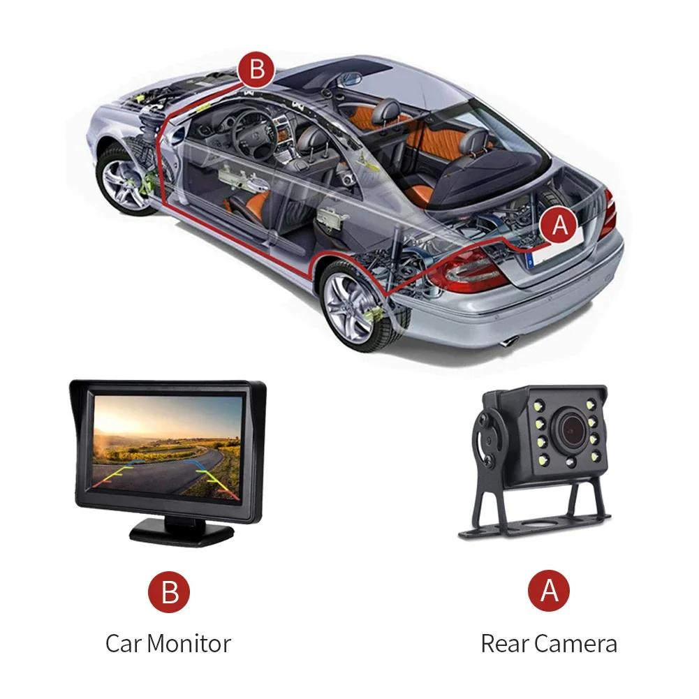Universal Backup Car Rear View Camera with 5 Inch Monitor for Truck HD Screen LED Night Vision Waterproof Paking Bus Security