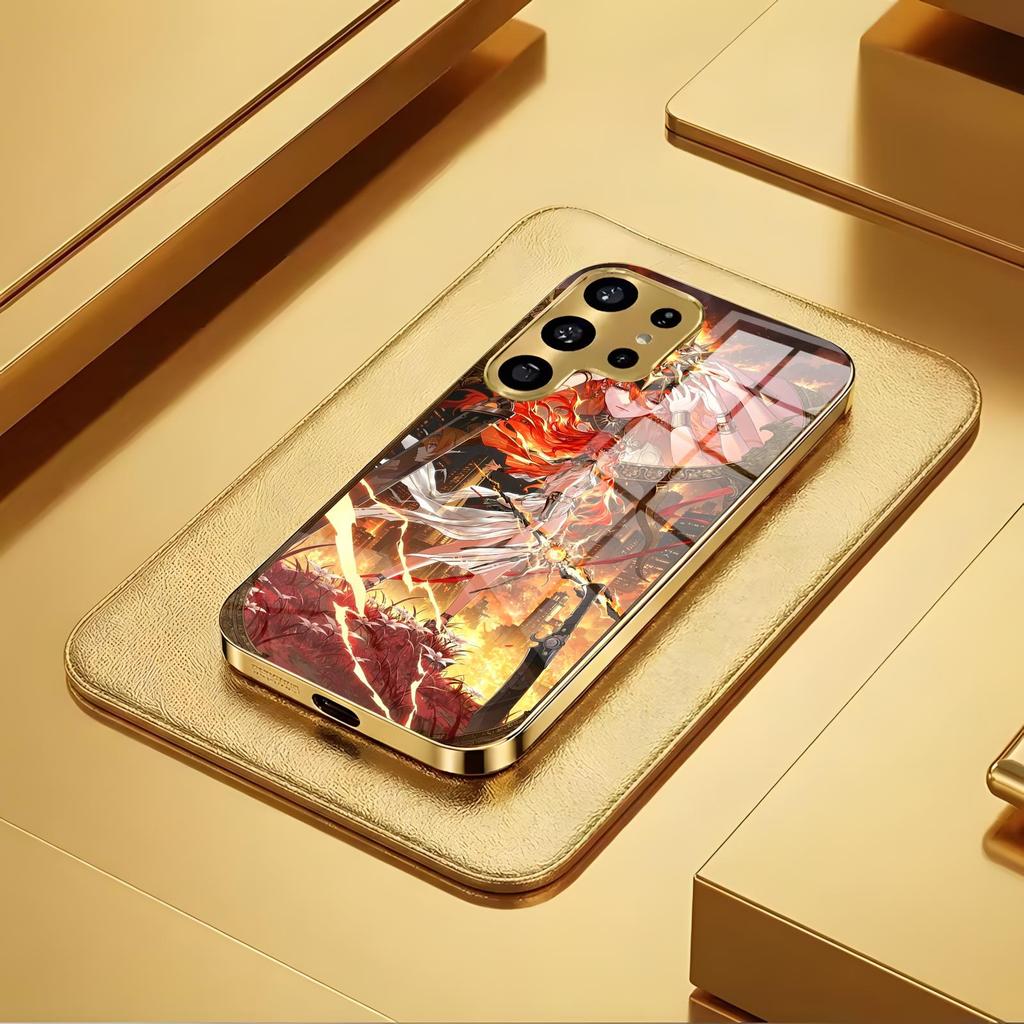 Phone Case For Samsung S26 S25 S24 S23 S22 S21 Plus Ultra Note20 Electroplated glass Phone Case Wuthering Waves AUGUSTA