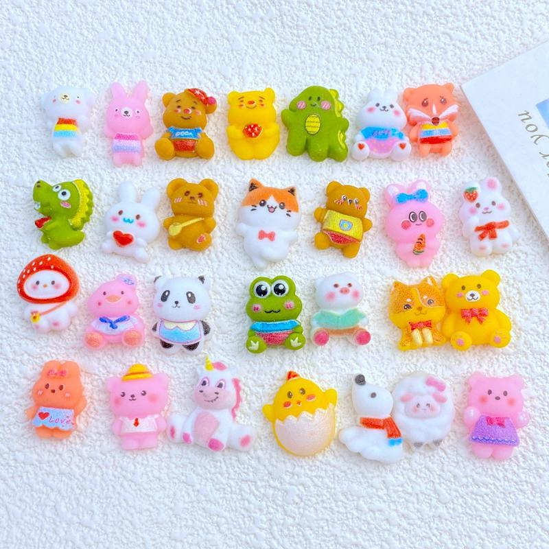 20Pcs New Cute Resin Mini Bear, Rabbit, Dinosaur, Frog Series Flat Back Manicure Parts Embellishments For Hair Bows Accessories