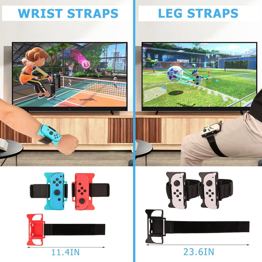 EOVOLA 18 in 1 Accessories Kit for Nintendo Switch / OLED Sports Games, Tennis Rackets, Comfort Grips Golf Clubs, Swords, Wrist Bands and Leg Strap