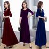 Plus Size Gold Velvet Long-Sleeve Dress - Spring/Autumn Style