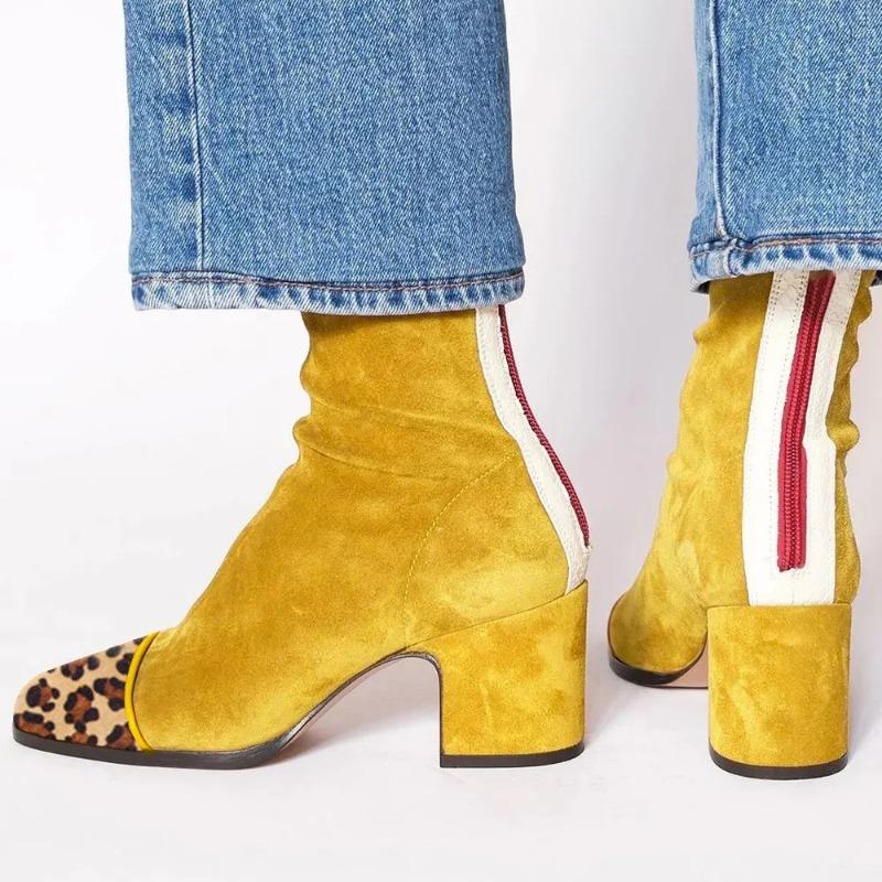 Neue Wintermode High Heel Wildleder Niedriger Schaft Quadratische Spitze Damenstiefel