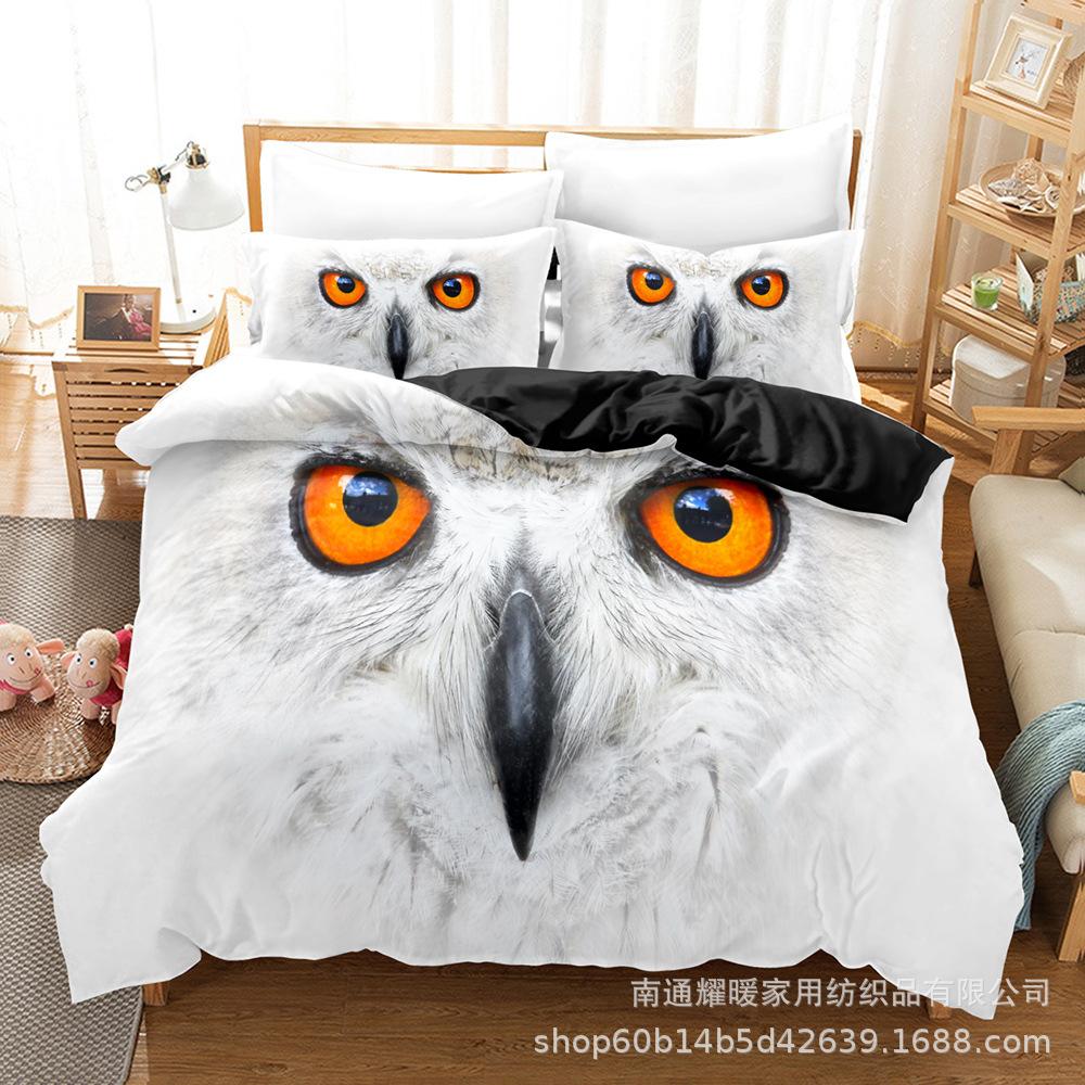 3D Digital Printing Bedding Four-Piece Set Three-Piece Set Owl Black Bed Sheet Quilt Pillow