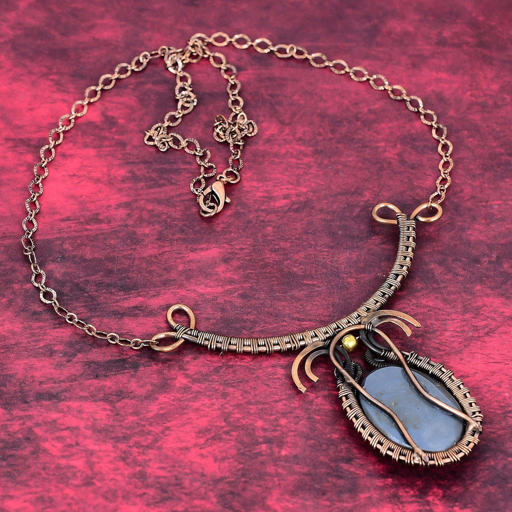 Shungite necklace copper wire wrapped jewelry adjustable chain necklace gemstone handmade necklace engagement gifts copper designer necklace