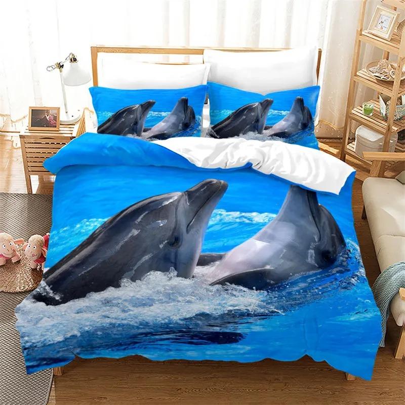 Dolphin Ocean Dyresengesett Gutter Jenter Twin Queen Size Dynetrekk Putetrekk Seng Barn Voksen Hjem Tekstilekstil