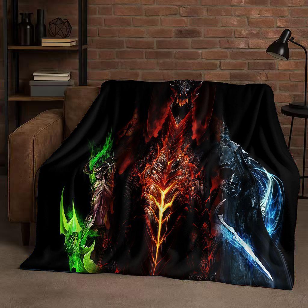 

3D WOW World of Warcraft Game Demon Hunter Arthas Cartoon Flannel Blanket,Ultra Soft Plush Throw for Home Bedroom Bed Sofa Cover 130x150cm
