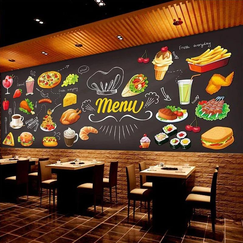 Simple Personalized Blackboard Graffiti Food Mural Wallpaper Cake Shop Cafe Hamburger Shop Restaurant Photo Wallpaper Wall Covering 3D