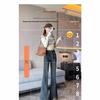 Plus Size High Waist American Micro Flare Jeans for Women with Elastic, Slimming Fit, Split and Raw Hem.