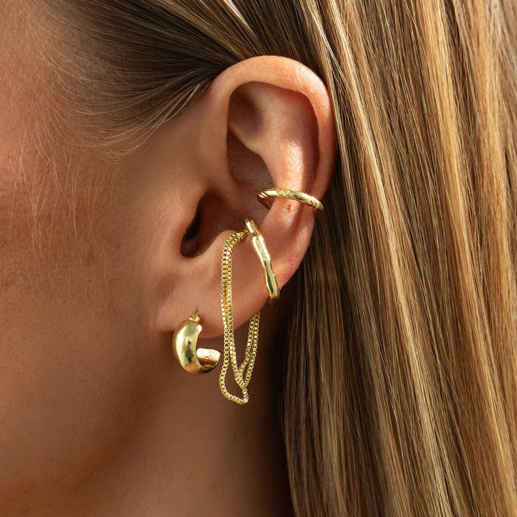 Fashion Metal Smooth Surface C-Shaped Ear Buckle Without Ear Holes, Simple Wind Metal Chain Fringed Stud Earrings