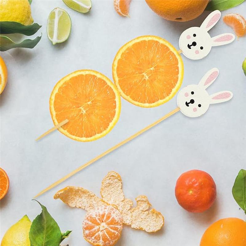 AEE2-100Pcs Easter Disposable Bamboo Skewers Easter Eggs Fruit Fork Food Picks Sandwich Buffet Stick Easter Decoration