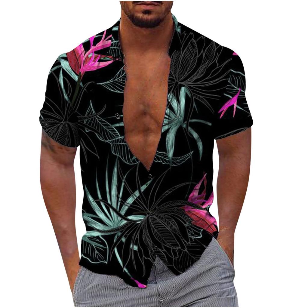 Men's Hawaiian Shirt Fun Short Sleeve Button Up Shirt  Holiday Beach Shirt