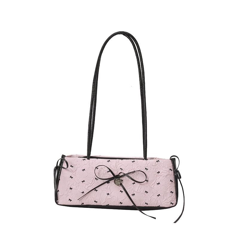 

Sweet Wind Bow Niche Underarm Bag Women s Fashion Simple Design Shoulder Bag Portable Baguette Bag рожевий