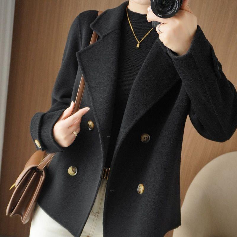 Podzimní a zimní volný kardiganový kabát krátká bunda se sakovým límcem temperamentní módní dámské oblečení