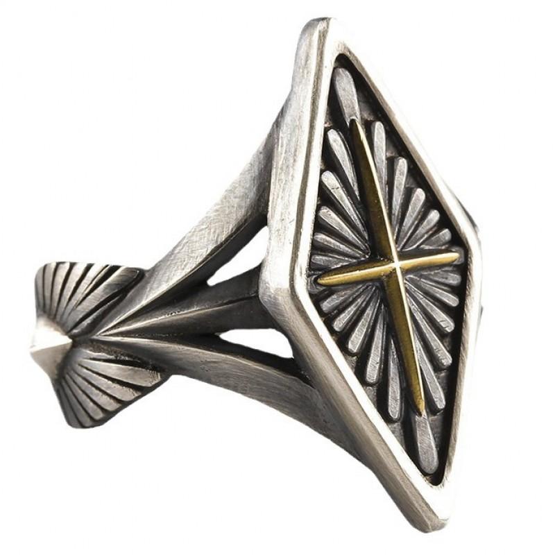 Adjustable Open Ring Men Women Vintage Punk Geometric Cross Design Sterling Jewelry