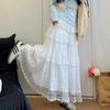White Lace High-Waist Slimming Long Skirt for Women - Spring/Summer/Autumn