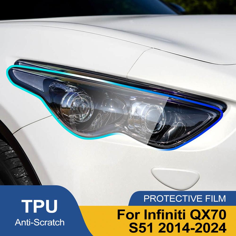 Pre-Cut TPU Headlight Protective Film For Infiniti QX70 S51 2014-2024 Smoke Black High Gloss Anti-Scratch Vinyl Wrap Cover Kit