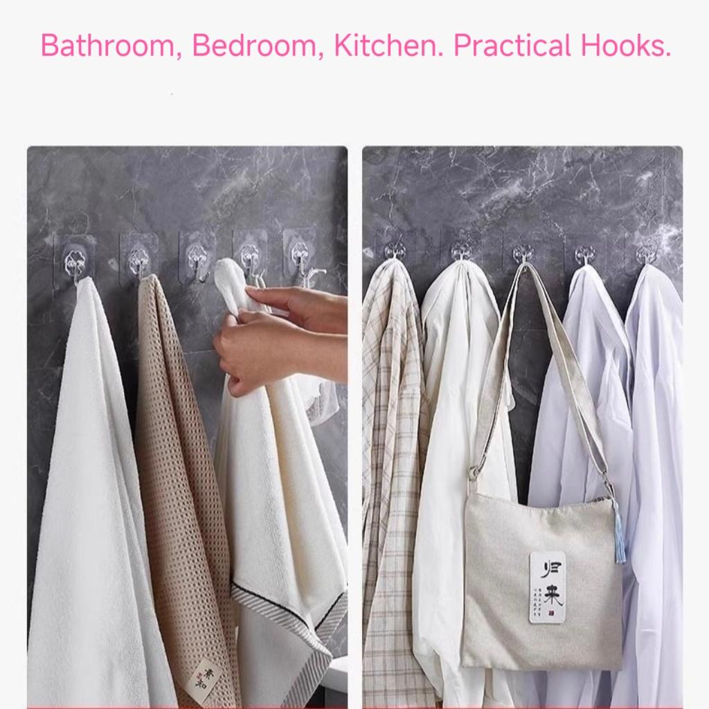 No Drill Self Adhesive Hooks Wall Mounted Shoe Rack, Strong Sticky Waterproof Hangers for Kitchen, Bathroom, Dorm, Bedroom & Door Back Storage