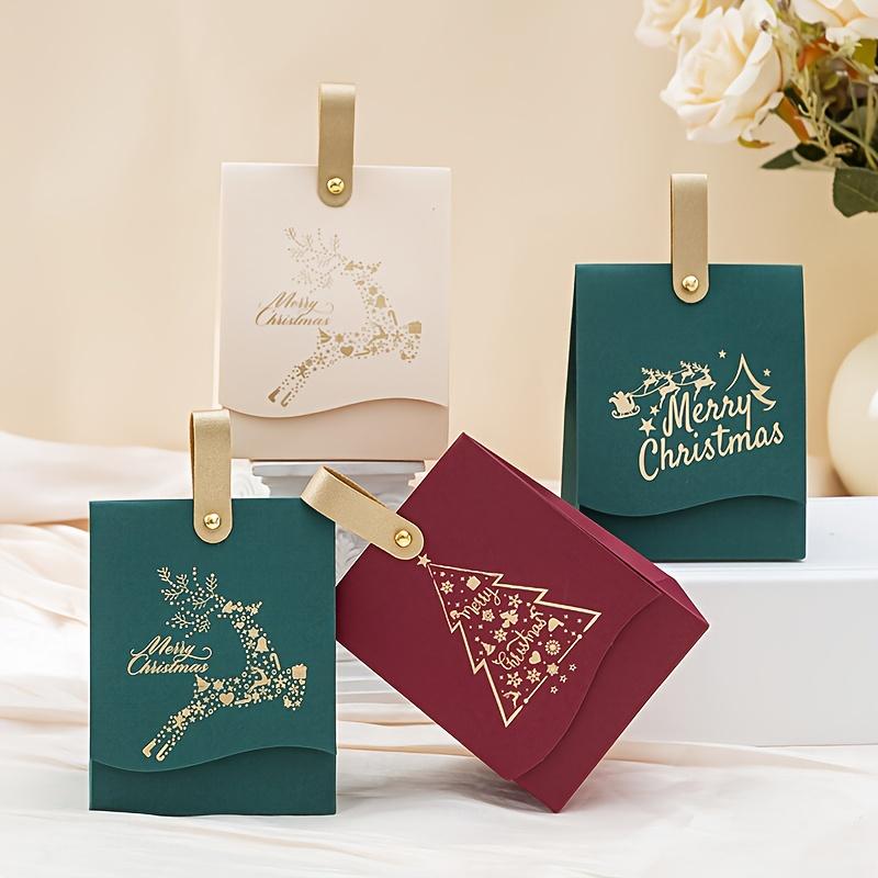 10pcs Christmas Tree Pattern Candy Bags Party Favors Xmas Candies and Cookies Presents Merry Christmas Boxes with Leather Handle