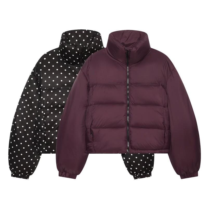 Womens Winter Short Stand Collar Polka Dot Puffer Coat Thick Warm Cotton Jacket 3046222
