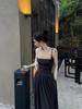 Women's French Hepburn-Style Black Summer Suspender Dress: Elegant and Breezy for Seaside Vacations