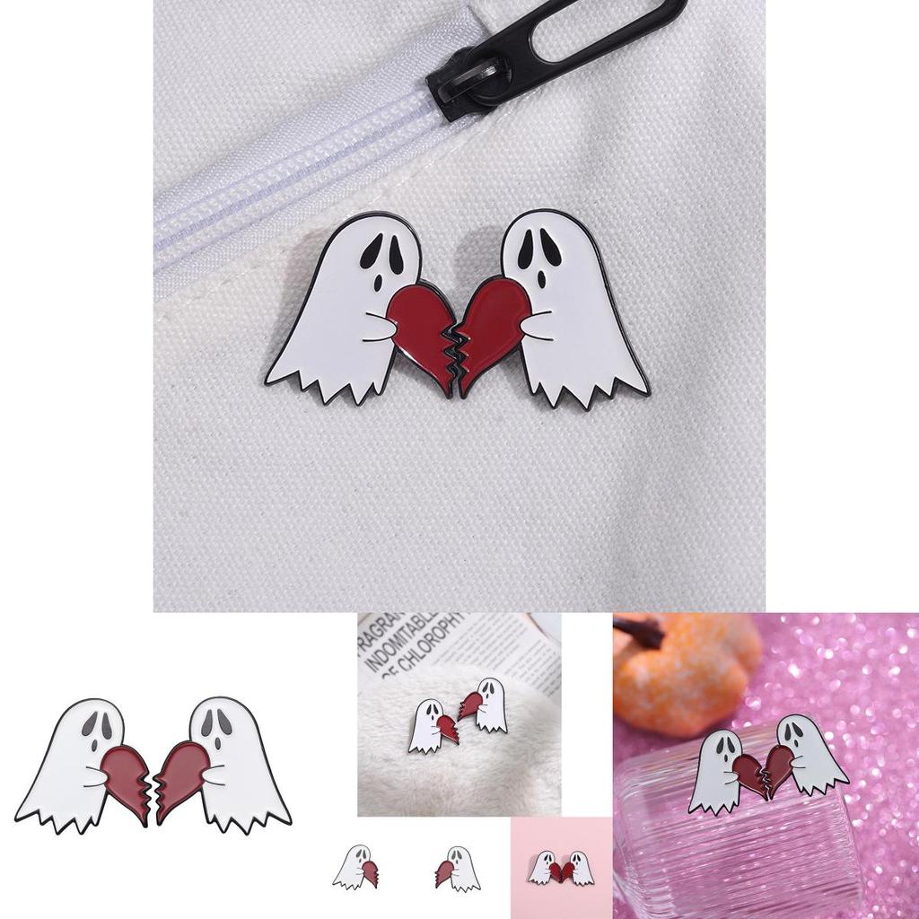 Creative Cartoon Heart Shaped Ghost Design Metal Brooch Pin For Halloween 2023 Collection