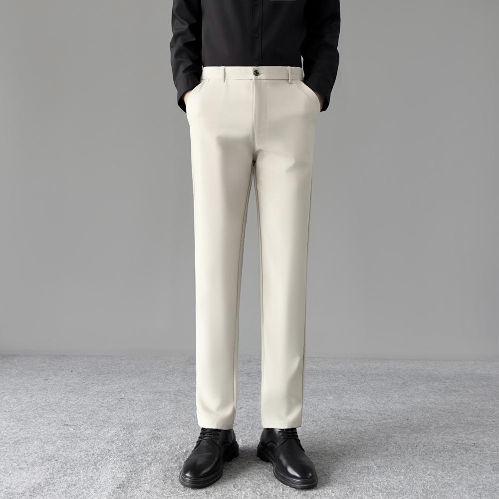 2026 Men's Elastic Ice Silk Straight-Leg Casual Pants for Spring & Autumn - Versatile, Thin, Loose Suit Pants for Middle-Aged & Young Adults.
