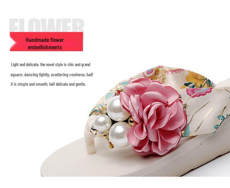 Korean Style Women's Summer Parent-Child Flower Wedge Flip-Flops: Non-Slip Thick Sole Beach Sandals for Outdoor Wear
