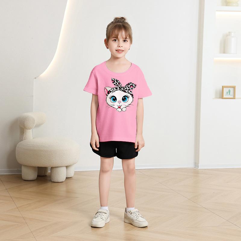 Jungen T-Shirt 2-13J Kinder Niedliches Katze Bedrucktes T-Shirt Mädchen T-Shirt Kinder 100% Baumwolle Kleidung T-Shirt Oberteile Tee