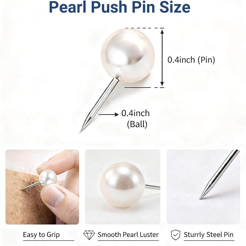 100 Pcs Pearl White Decorative Push Pins - Cute Large Round Head Thumb Tacks for Bulletin Board & Cork Board - Aesthetic Pearl Pins