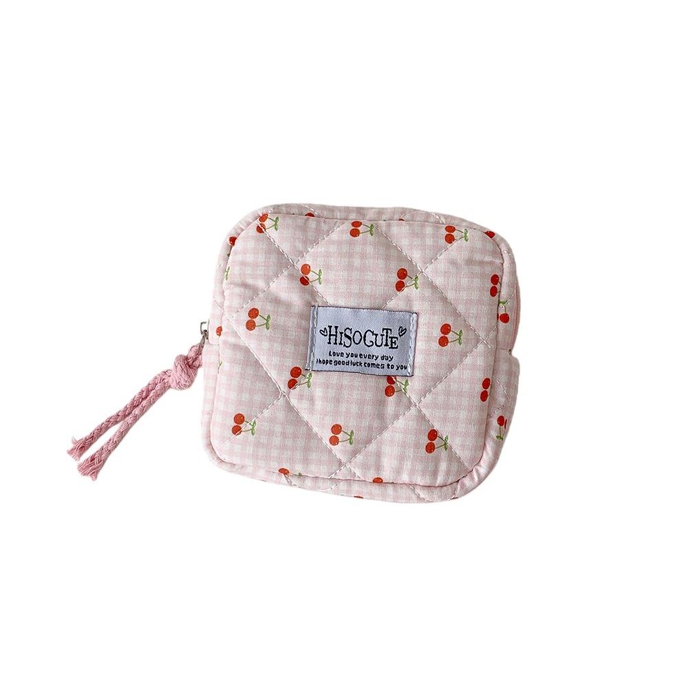 Cute Design Korean Cherry Pencil Case Large Capacity Cloth Plaid Pen Bag  Children