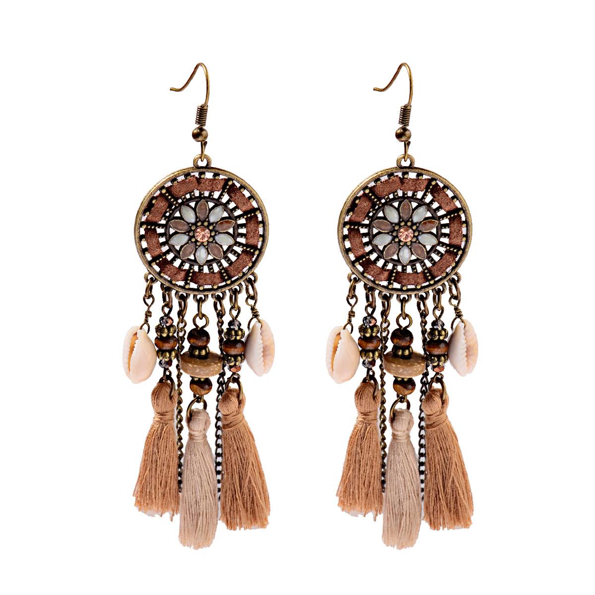 

Богемные коричневые серьги с перьями, циркон, винтажный сплав, полые цветы, ручная работа, индийские серьги, женские, винтажные, циркон, брикос