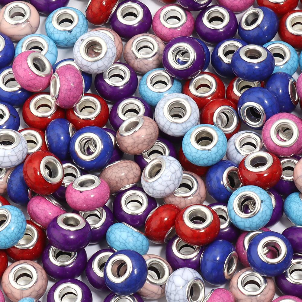 20pcs/lot Resin Beads 14mm Colorful Turquoise Lines Large Hole Spacer Beads For Jewelry Making DIY Necklace Bracelet Accessories