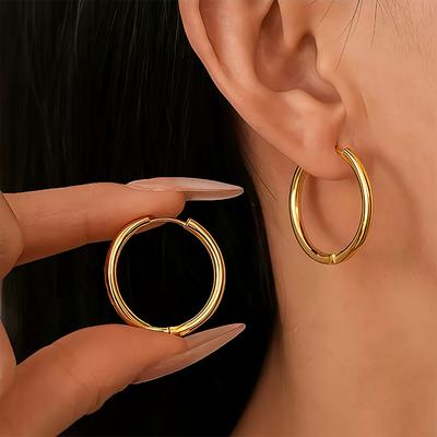 Gold Plated Hoop Earrings for Women Titanium Steel Classic Round Design Hypoallergenic Perfect for Daily Wear Gifts 2.5/3cm