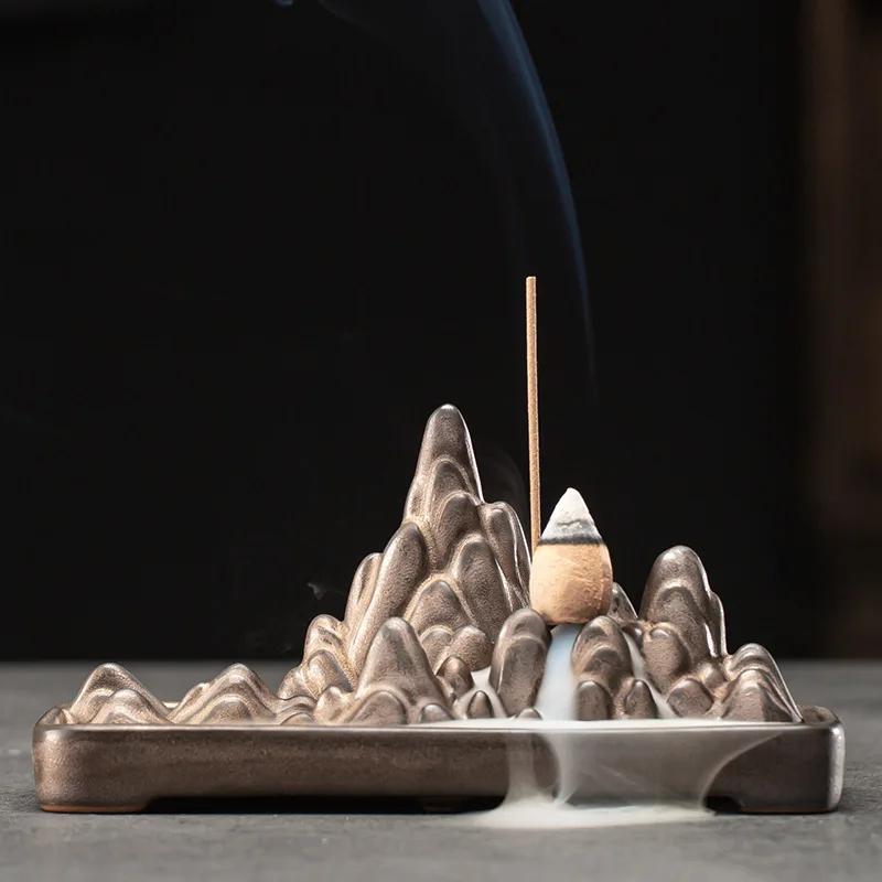 Chinese Back Flow Incense Burner Household Ceramic Rockery Wire Incense Insert Creative Desktop Incense Burner Decoration